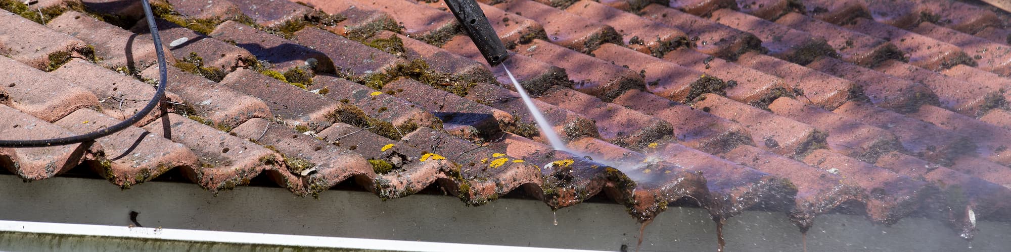 Pressure washing roof tiles and guttering